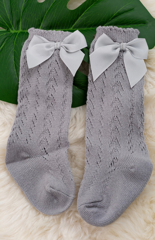 Gray - Knee High Baby Socks w/Bow