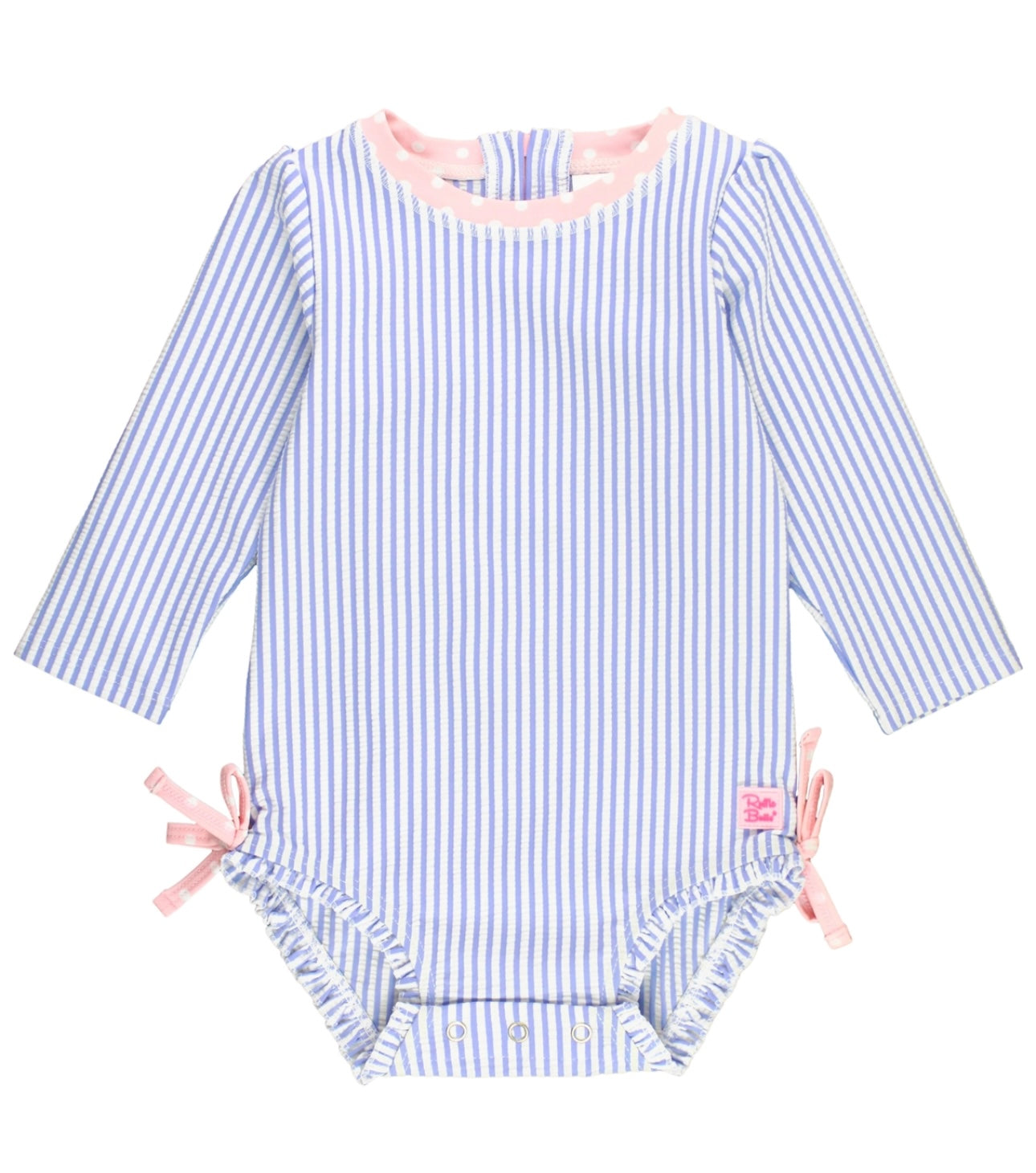 Periwinkle Blue Seersucker Rash Guard Swimsuit w/Ruffles