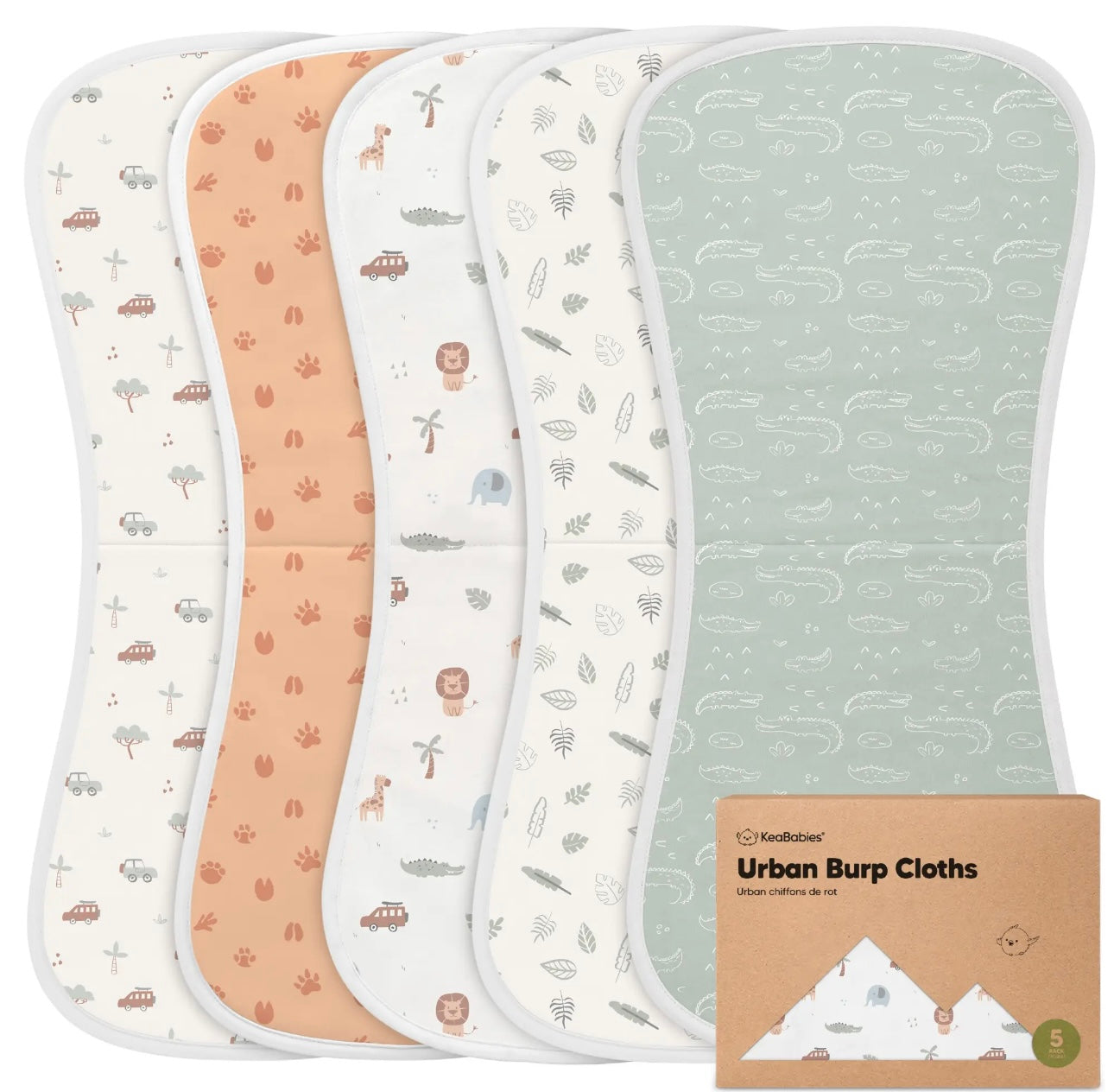KeaBabies 5-Pack Urban Burp Cloths - Wilderness