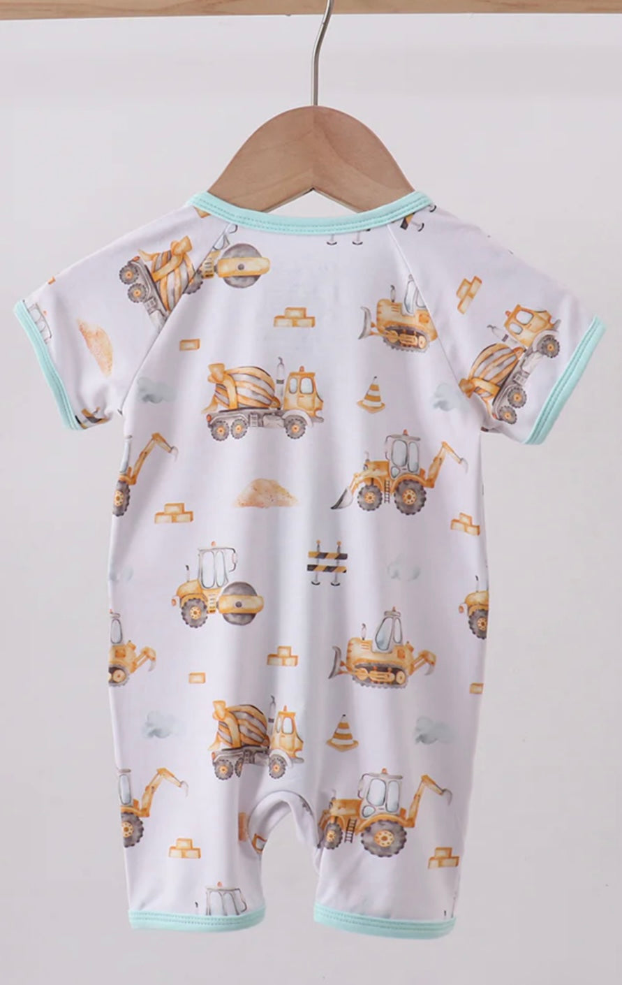 Yellow Engineering Vehicle Bamboo Romper