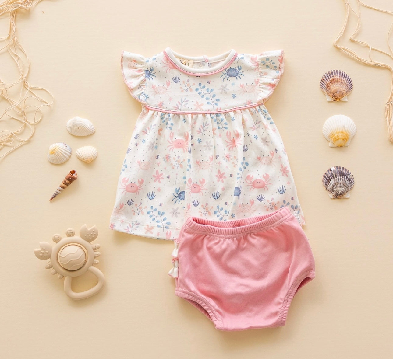 Crabby Cove Diaper Set - Dusty Rose