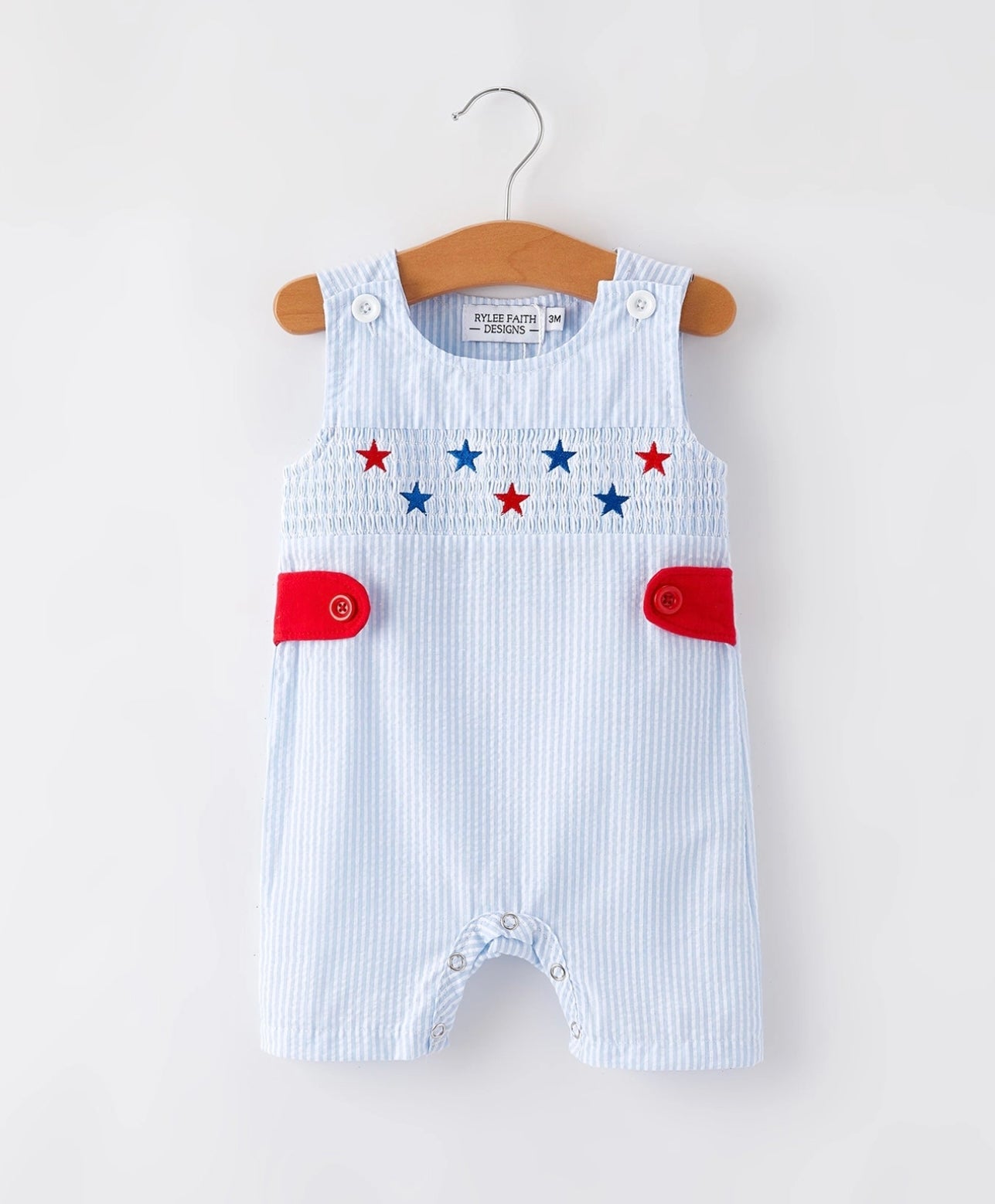 4th of July Boy's Smocking Star Embroidered Romper