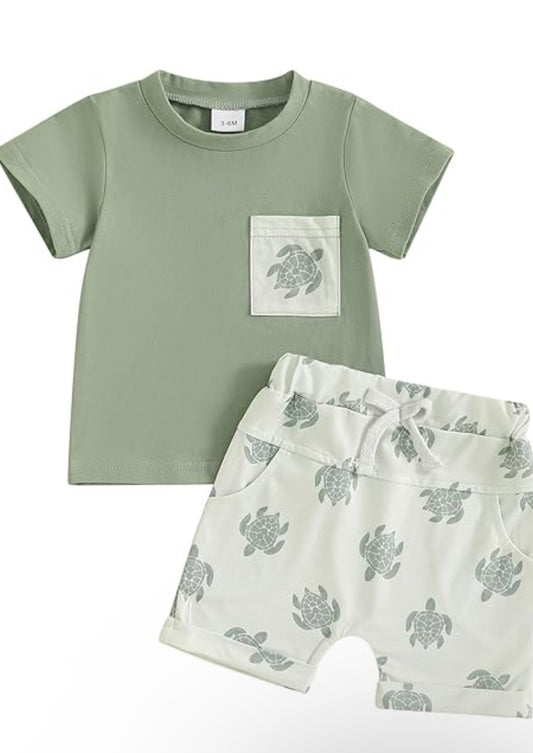 Sea Turtle Pocket Tee Short Set