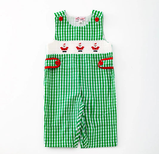 Green Christmas Gingham Smocked Jon Jon