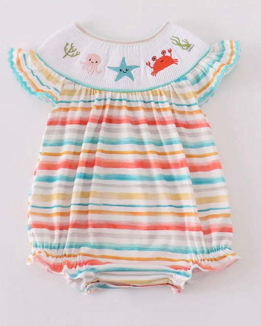 Stripe Marine Creature Smocked Bubble