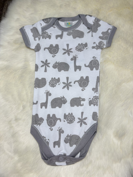 Short Sleeve White & Grey Safari Onesie