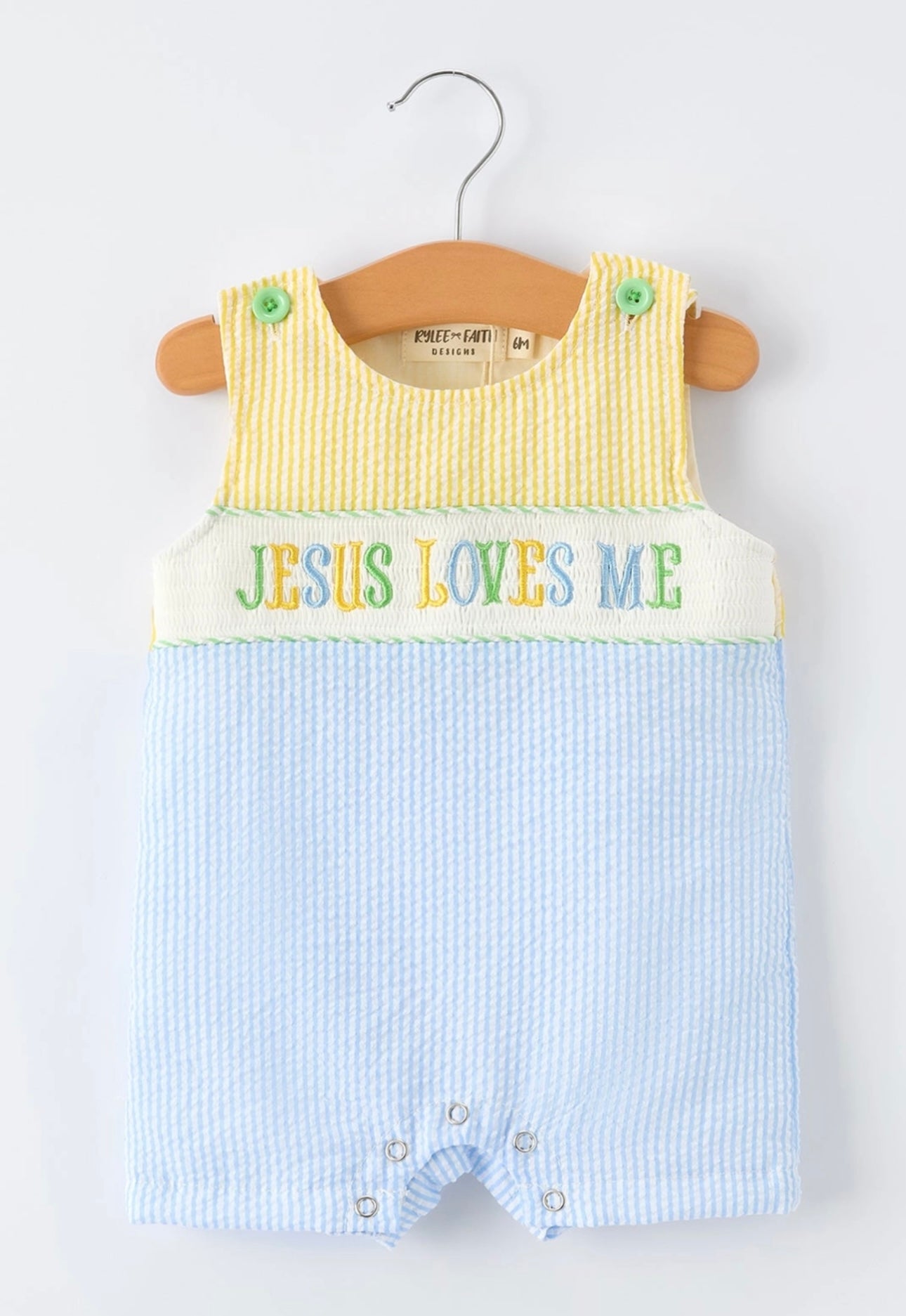 "Jesus Loves Me "Embroidered Baby Boy Romper