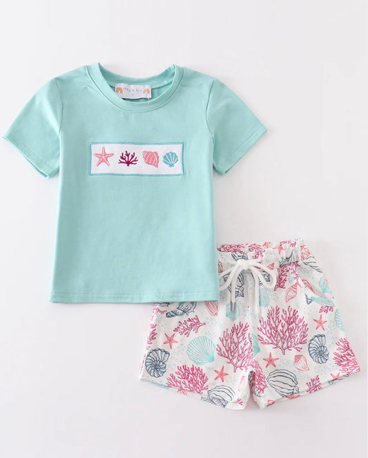 Mint Shell Embroidered Boy Set