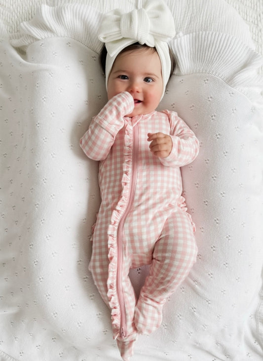 Pink Gingham 2-Way Zip Footie
