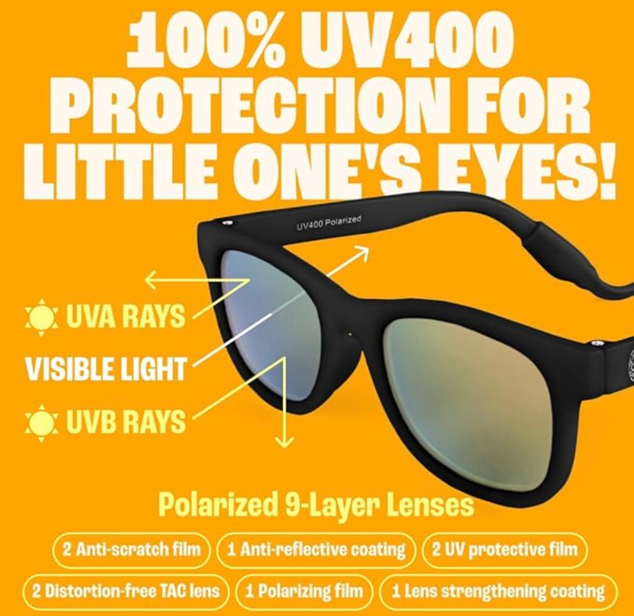 Baby Sunnies - Black Polarized Sunglasses w/Strap 0-24 Months