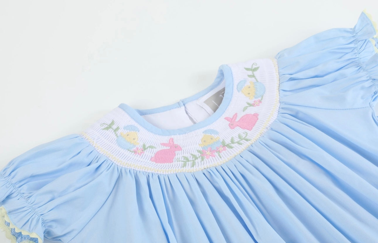 Light Blue Easter Smocked Bishop Dress