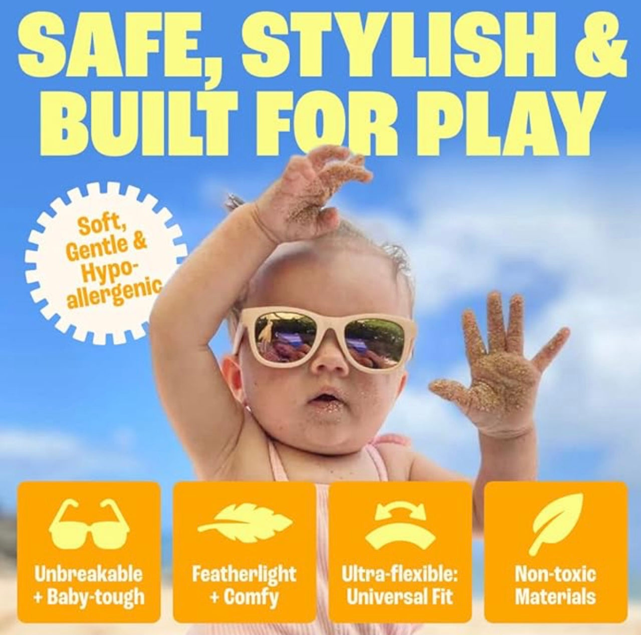 Baby Sunnies - Black Polarized Sunglasses w/Strap 0-24 Months
