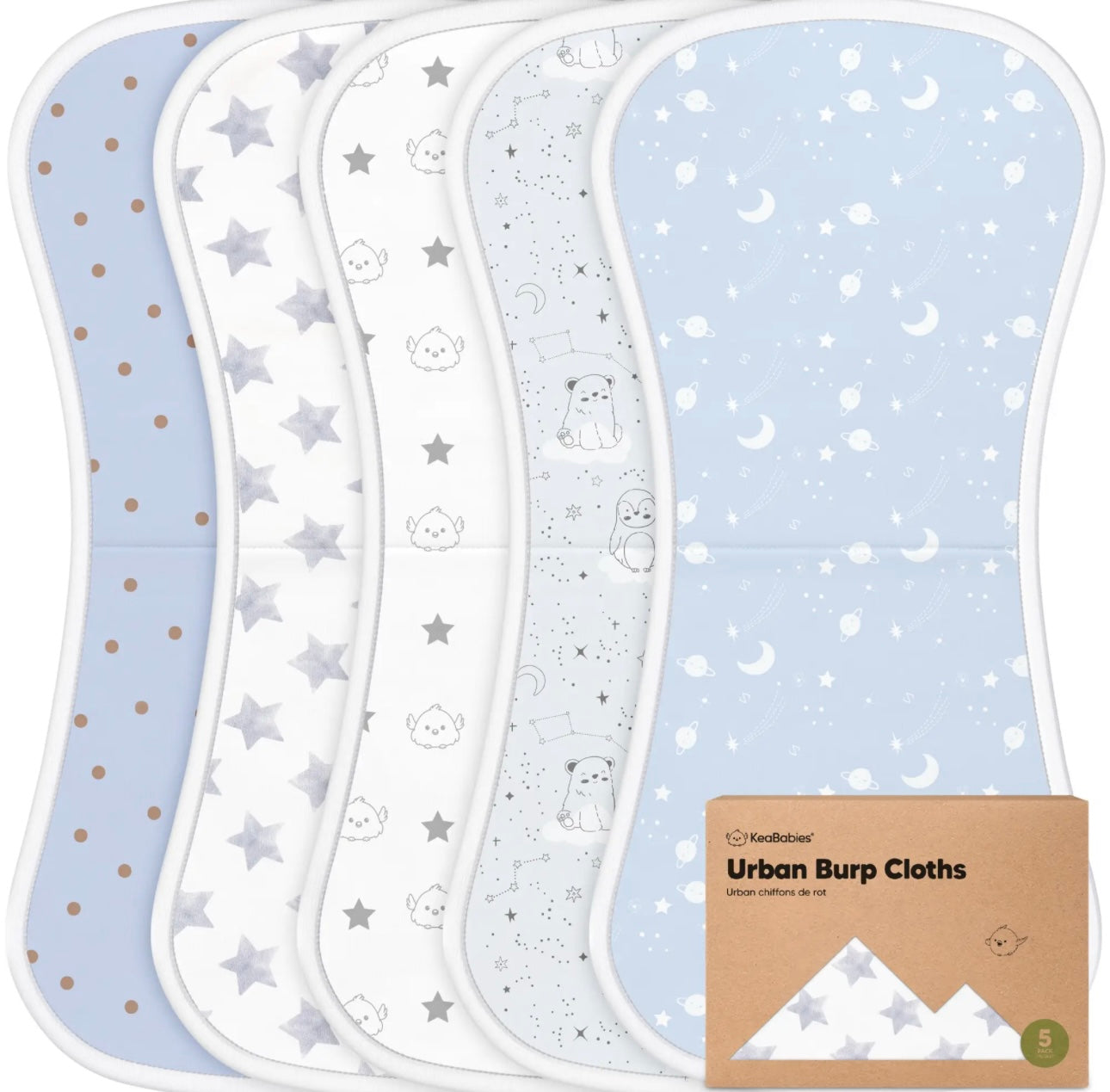 KeaBabies 5-Pack Urban Burp Cloths Constellation