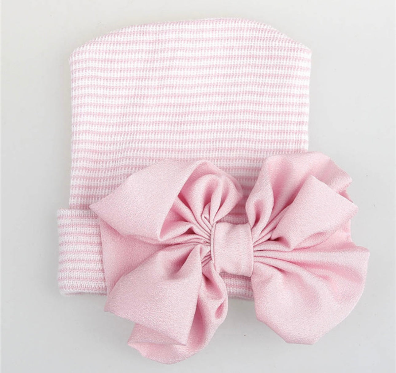 Newborn Hospital Hat - Gender Reveal - Monogram - Pink w/ Pink Bow