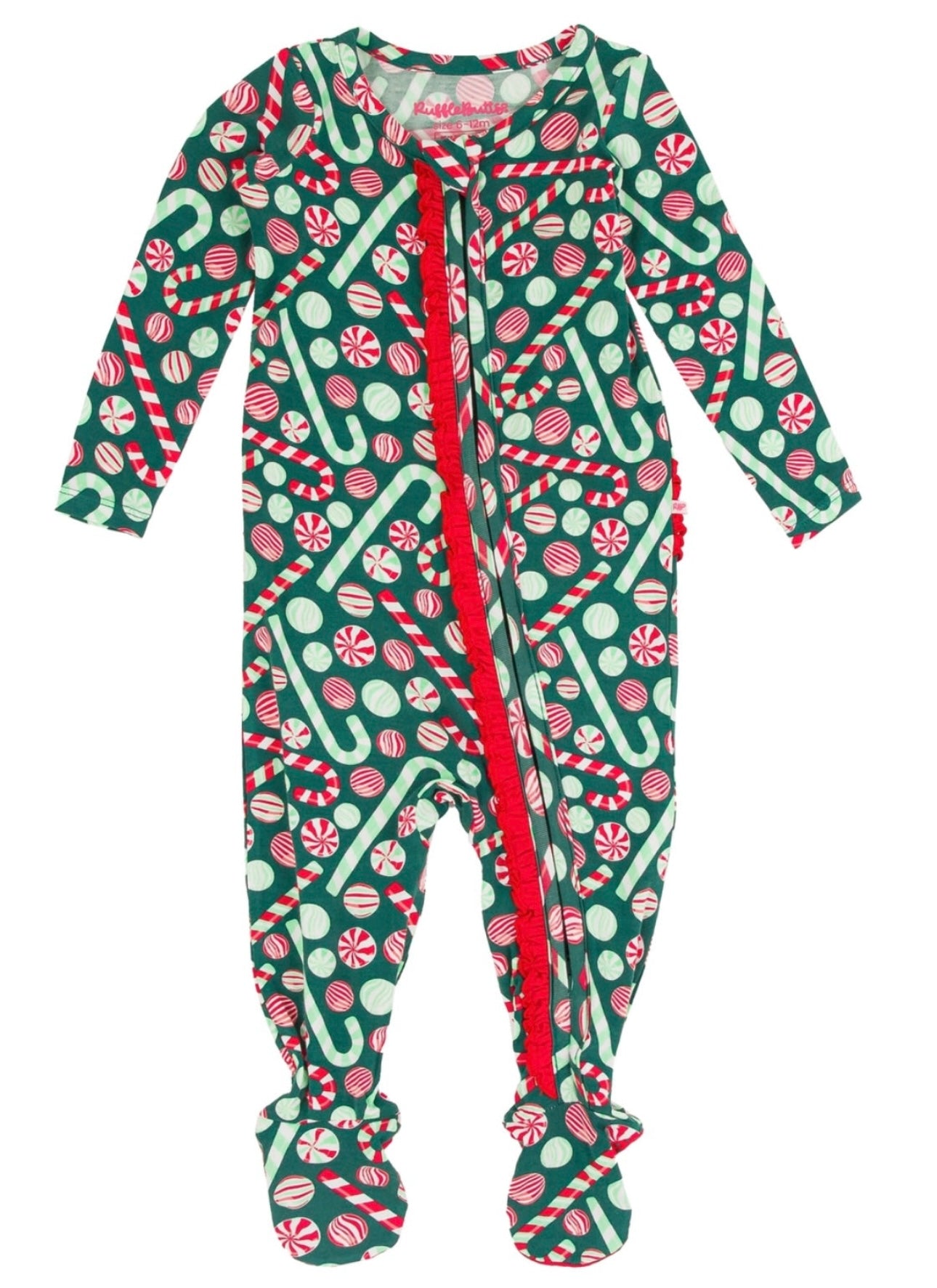 RuffleButts Baby Girls Peppermint Bamboo Pajamas