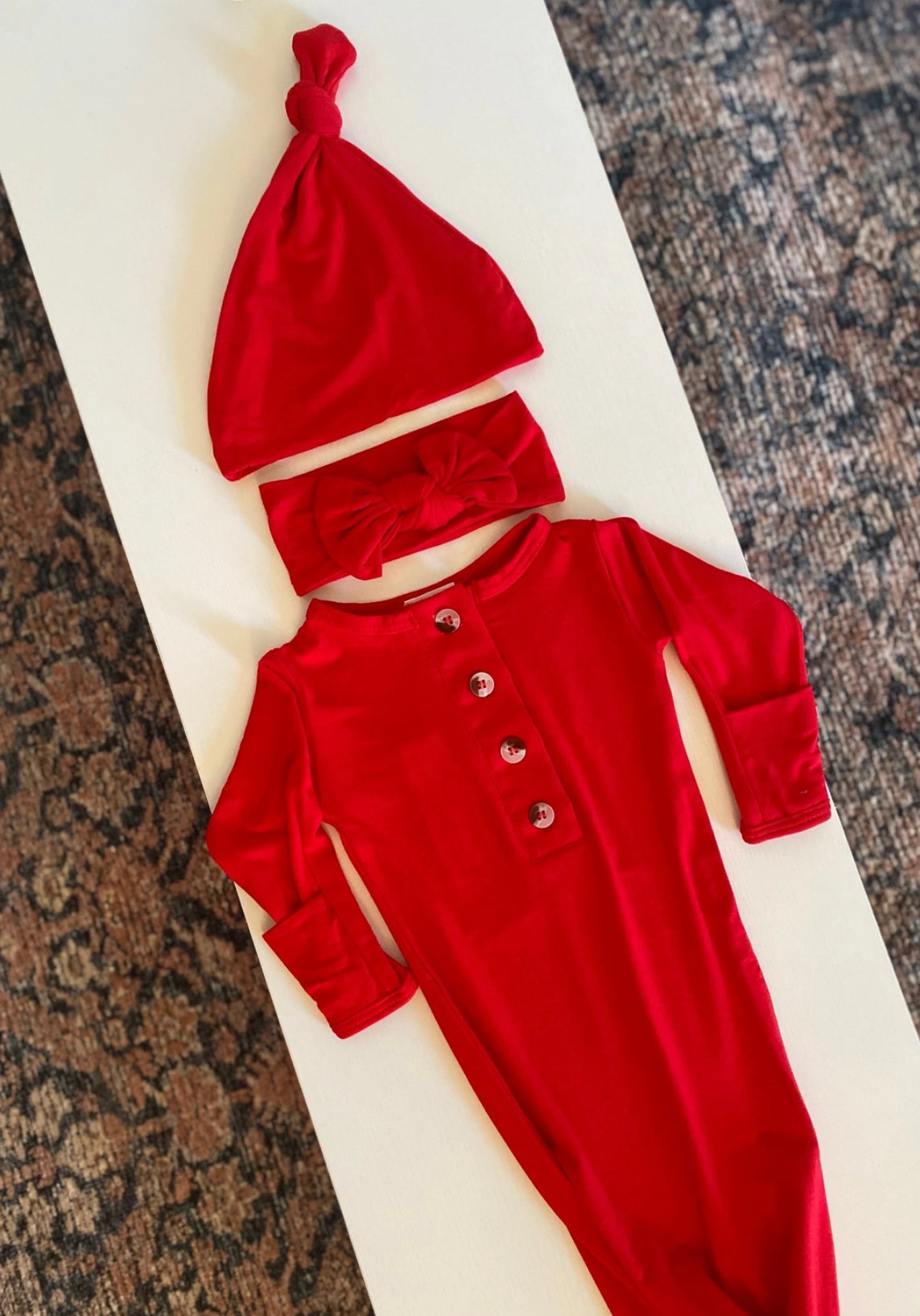 Knotted Gown Set w/ Matching Hat & Bow
