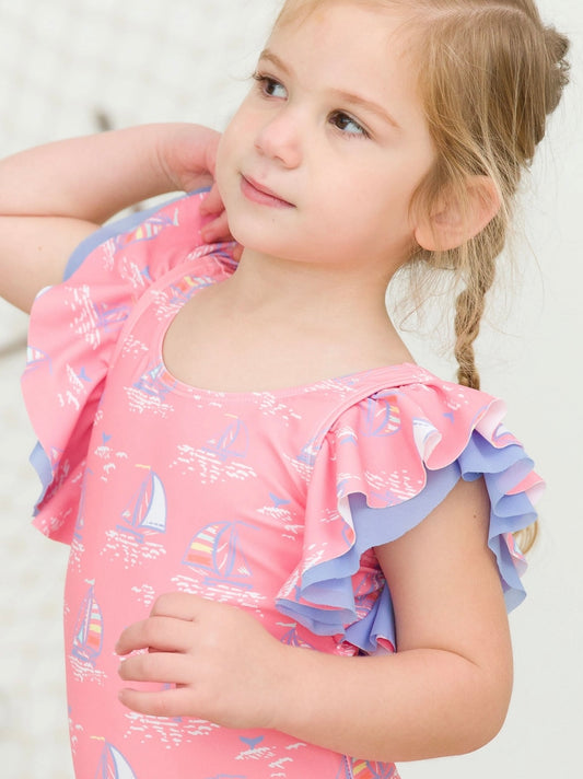 Rufflebutts Pink Seas the Day Butterfly One Piece