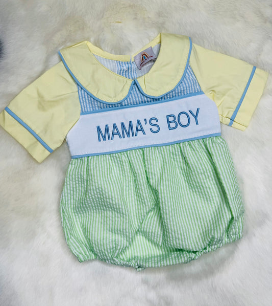 Green Mama’s Boy Embroidered Bubble