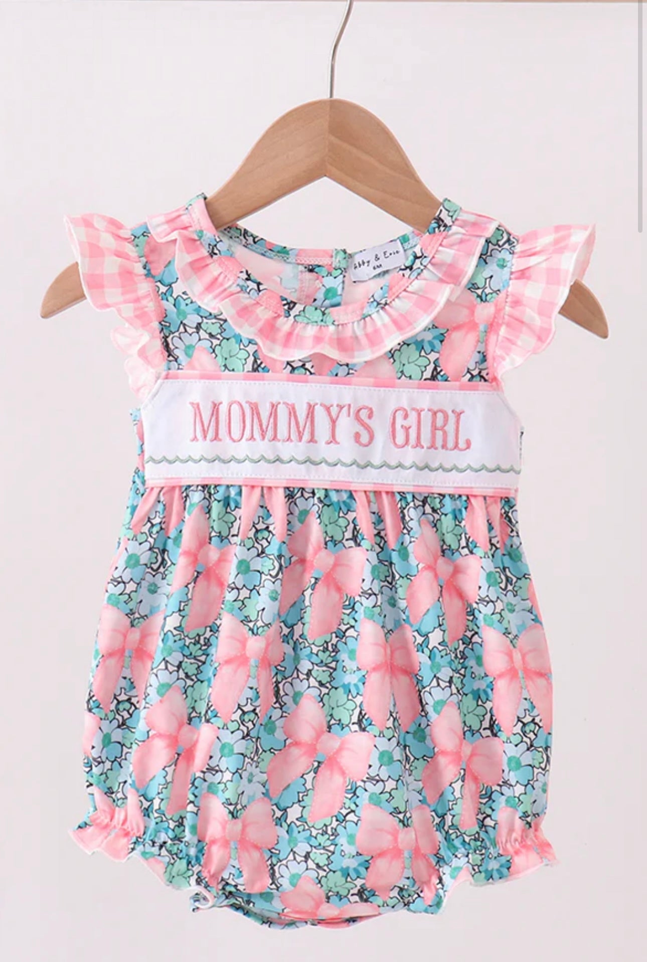 Pink Floral Mommy’s Girl Embroidered Ruffle Bubble