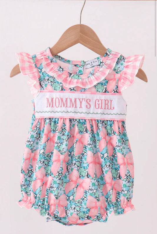 Pink Floral Mommy’s Girl Embroidered Ruffle Bubble