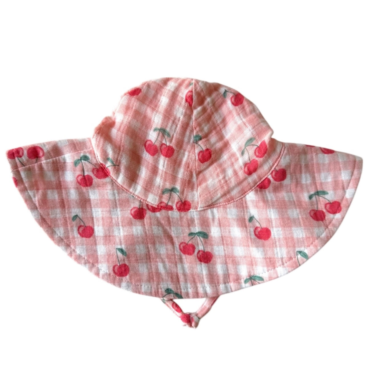 Gingham Cherries Muslin Wide Brim Sunhat