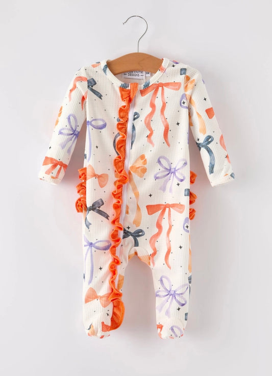 Fall Bow Print Pajama Romper