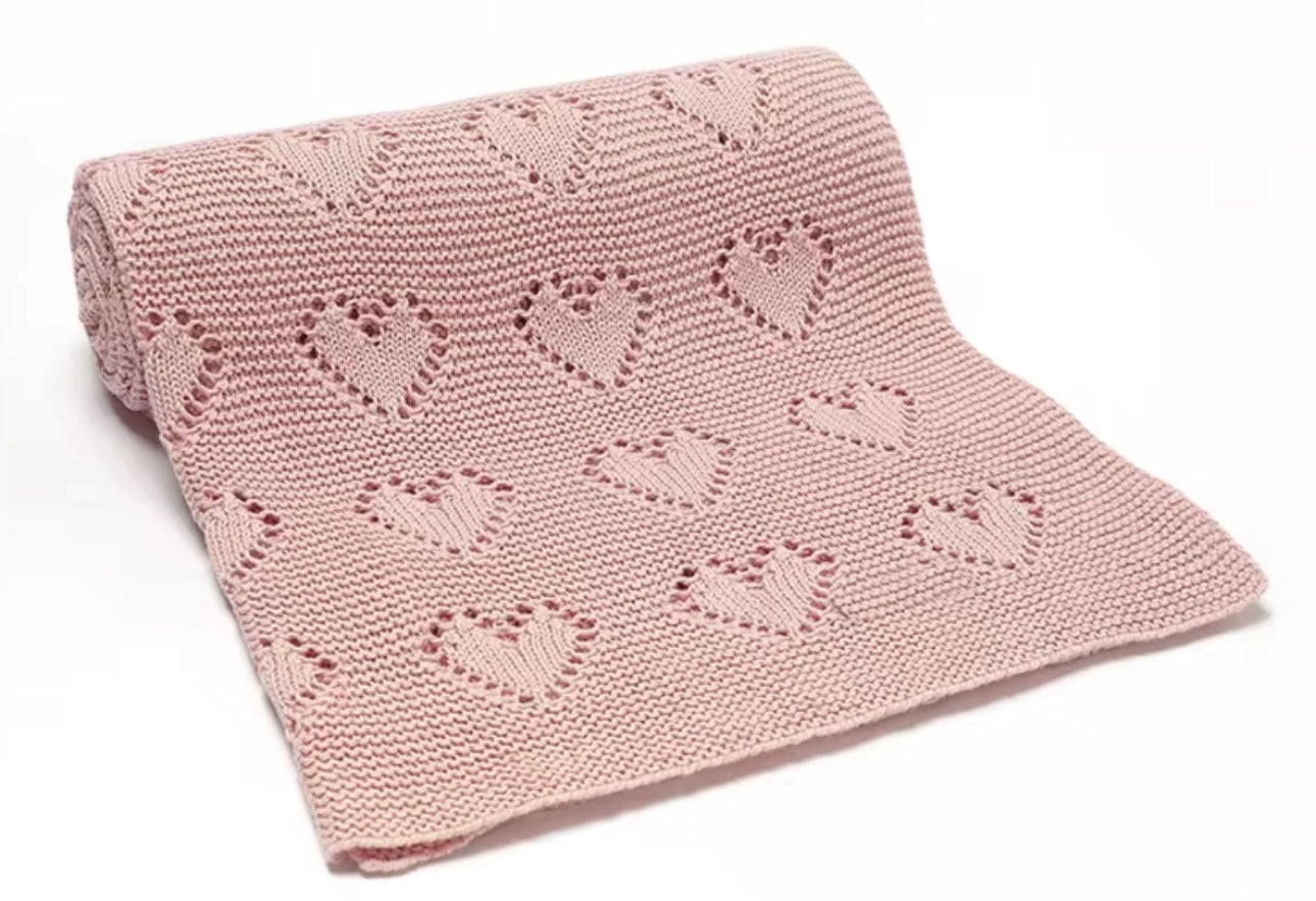 Heart Cotton Knit Blanket - Pink