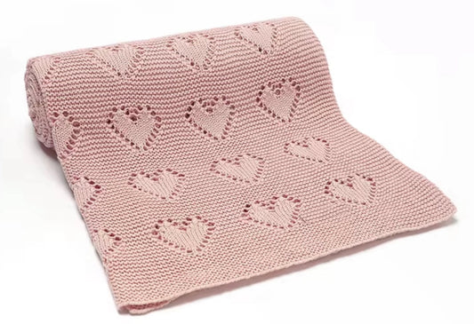 Heart Cotton Knit Blanket - Pink