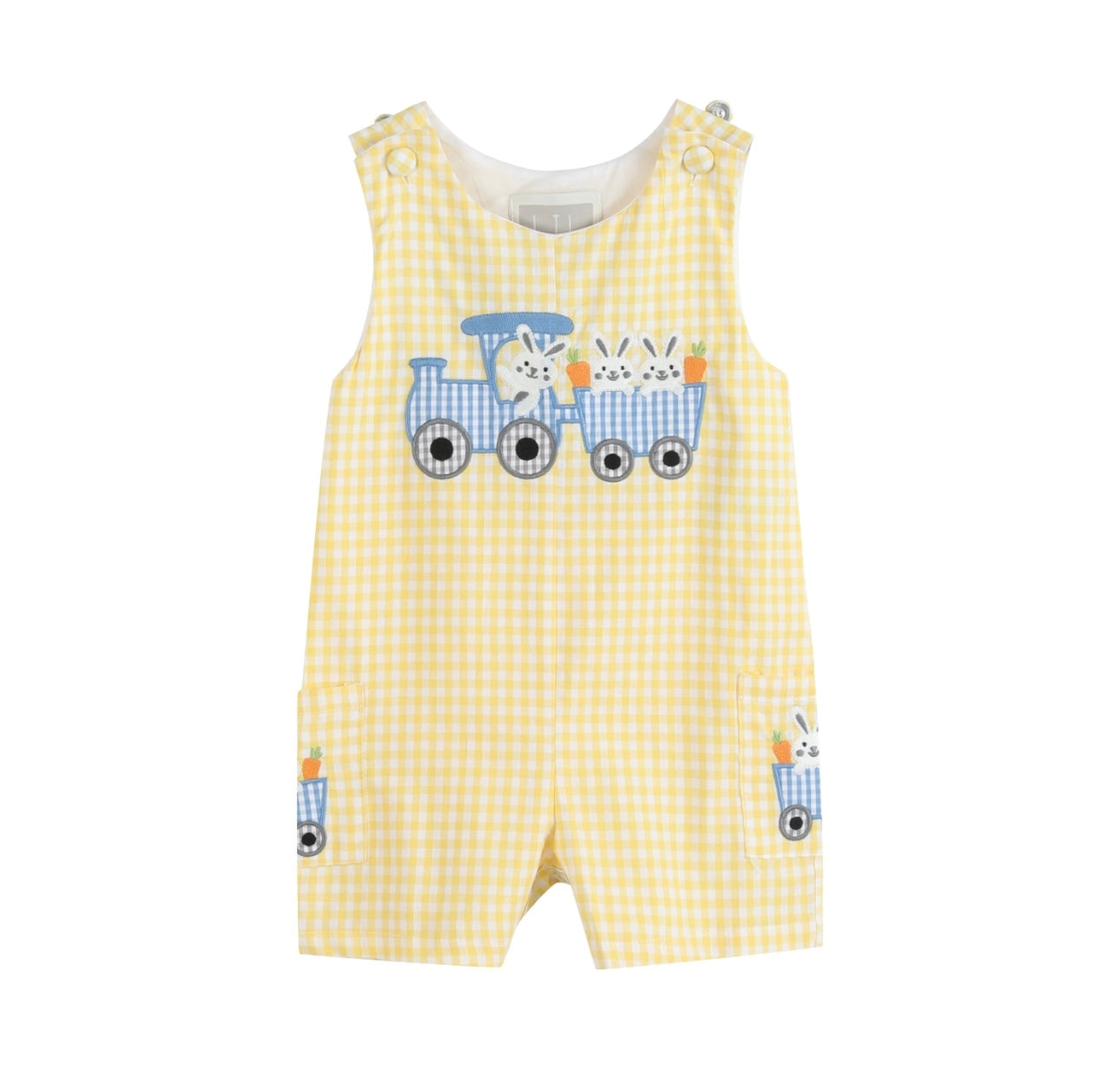 Yellow Gingham Bunny Train Shortalls
