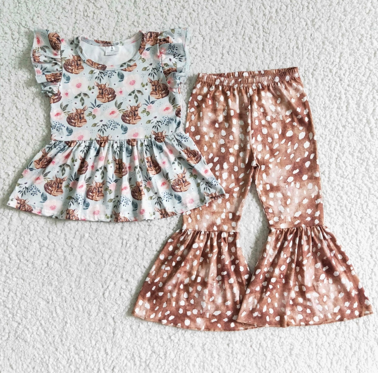Deer Peplum Bell Bottom Pants Set