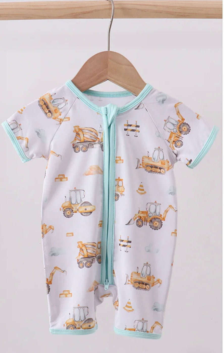 Yellow Engineering Vehicle Bamboo Romper