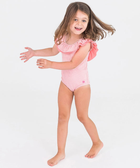 Ruffle Butts | Bubblegum Pink Seersucker Ruffle One Piece
