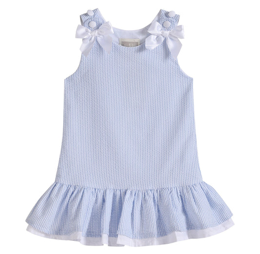 Light Blue Seersucker Ruffle Dress
