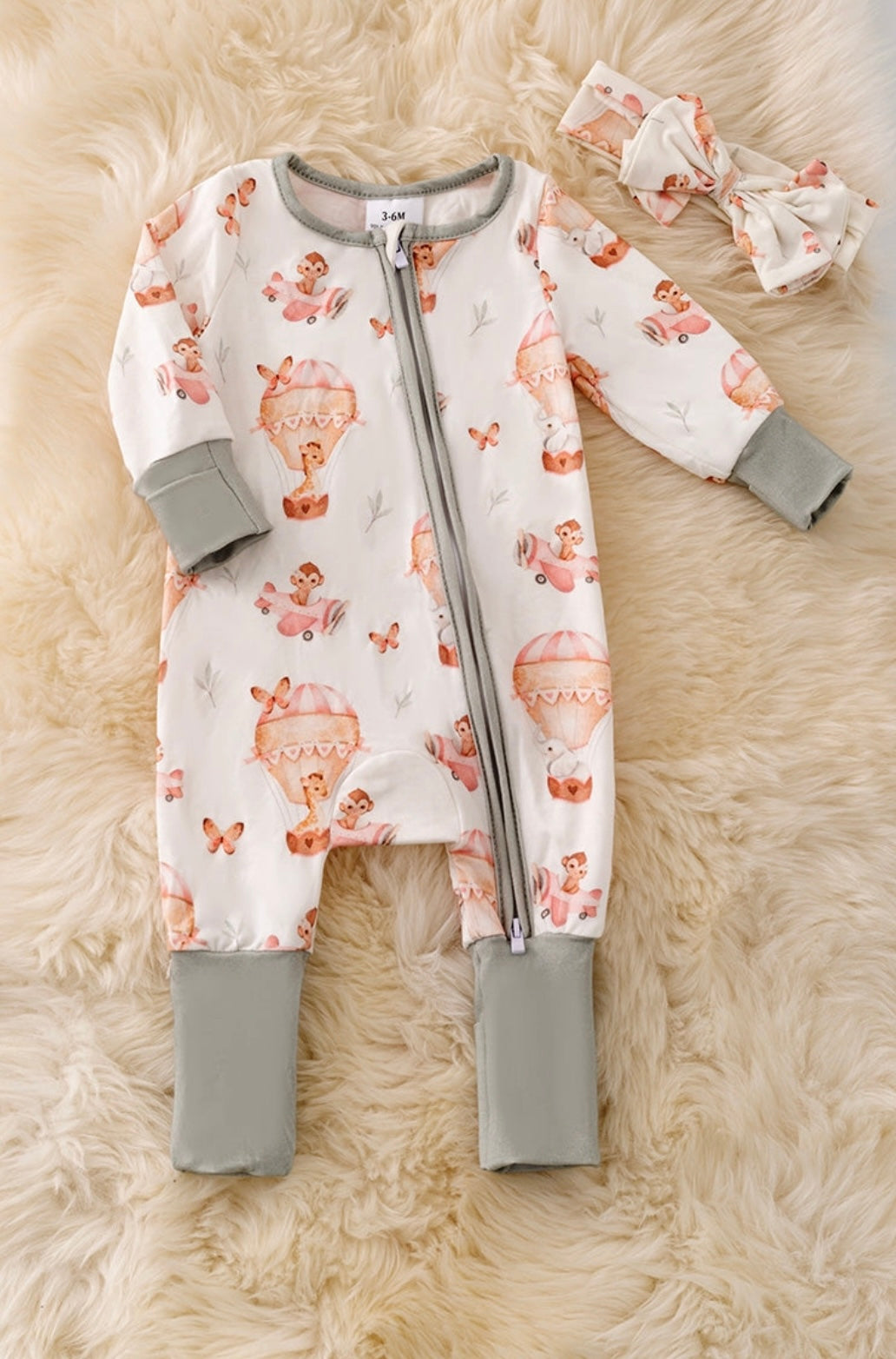 Hot Air Balloon Bamboo Onesie with Headband