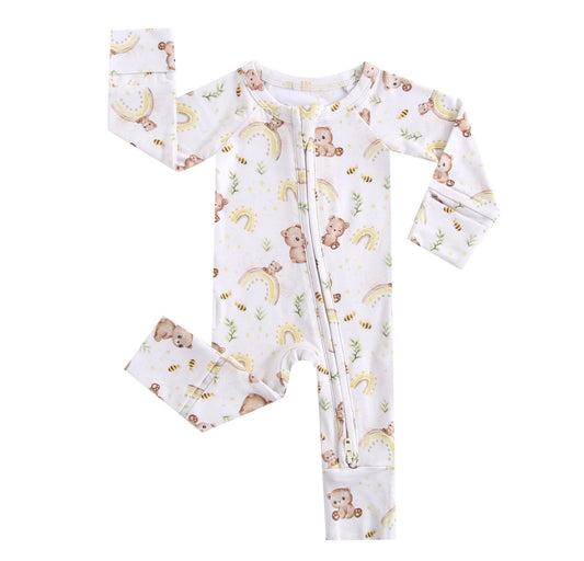 Sweet As Honey Zip/NICU Friendly Bear Outfit-Bamboo