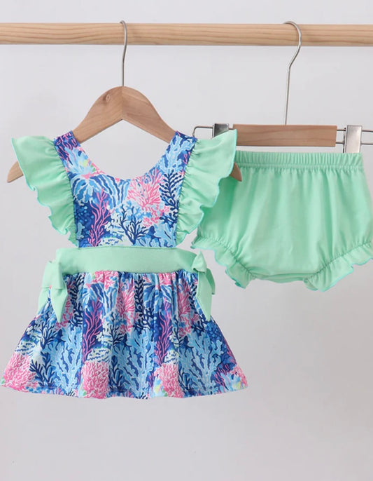 Blue Marine Creature Ruffle Bloomer Set