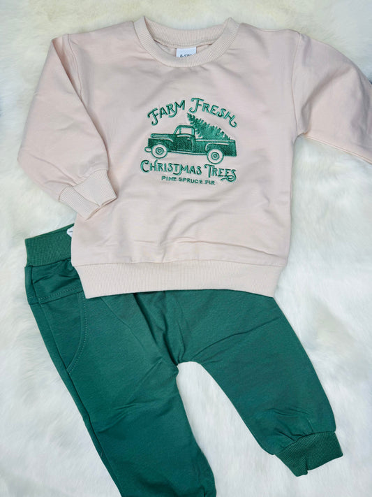 Beige Christmas Tree Jogger Set