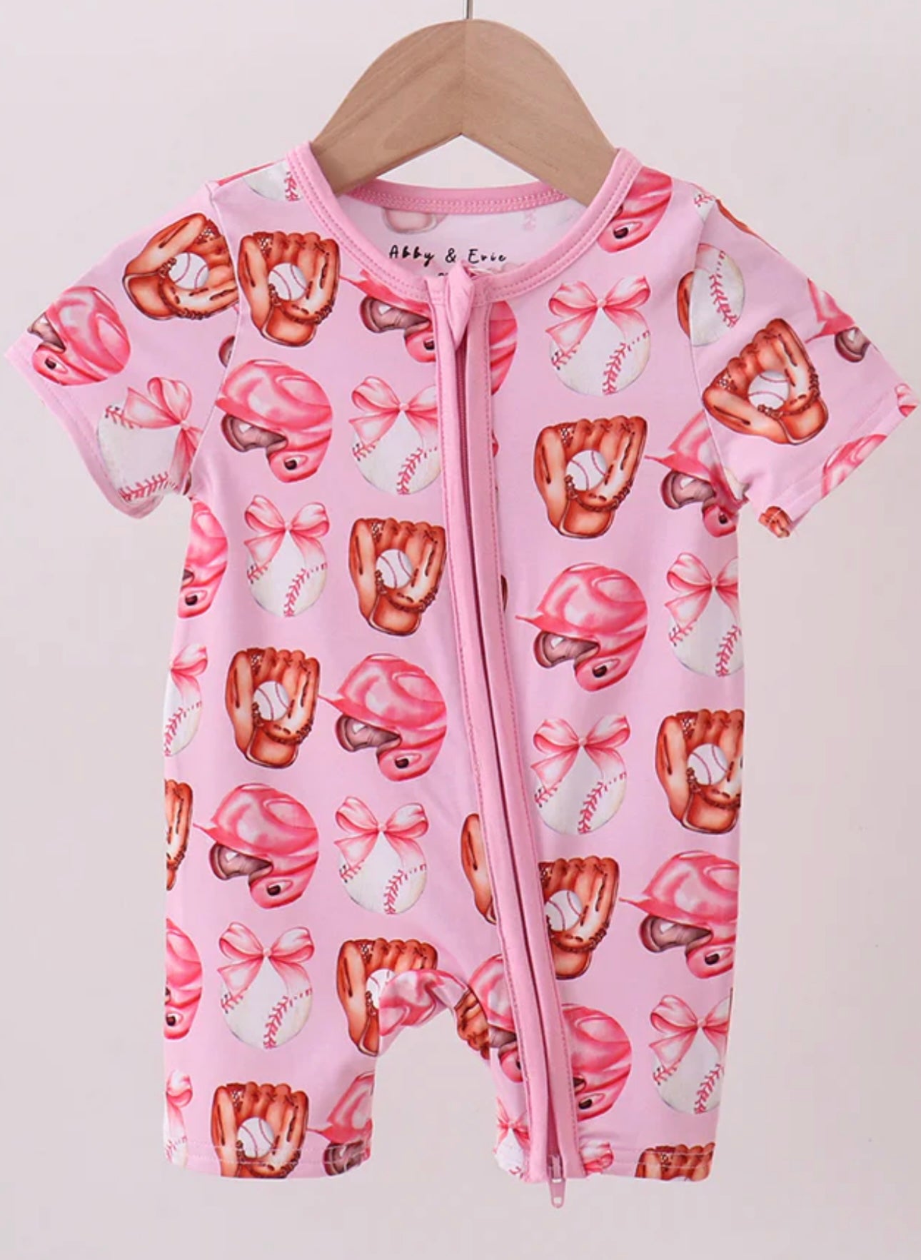 Pink Bow Baseball Bamboo Romper