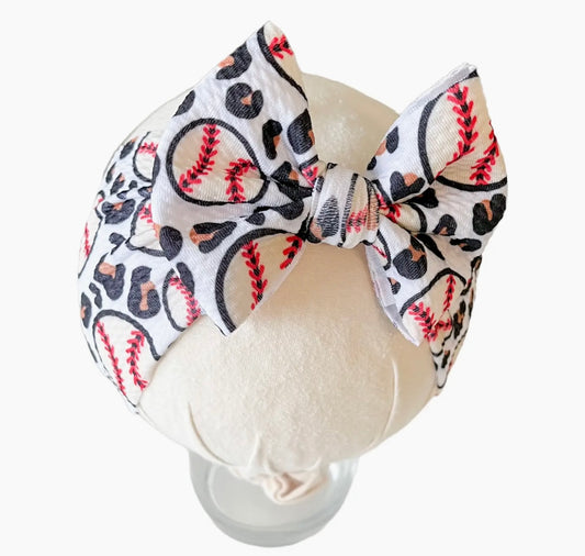 Cheetah Baseball Headwrap Baby Bow