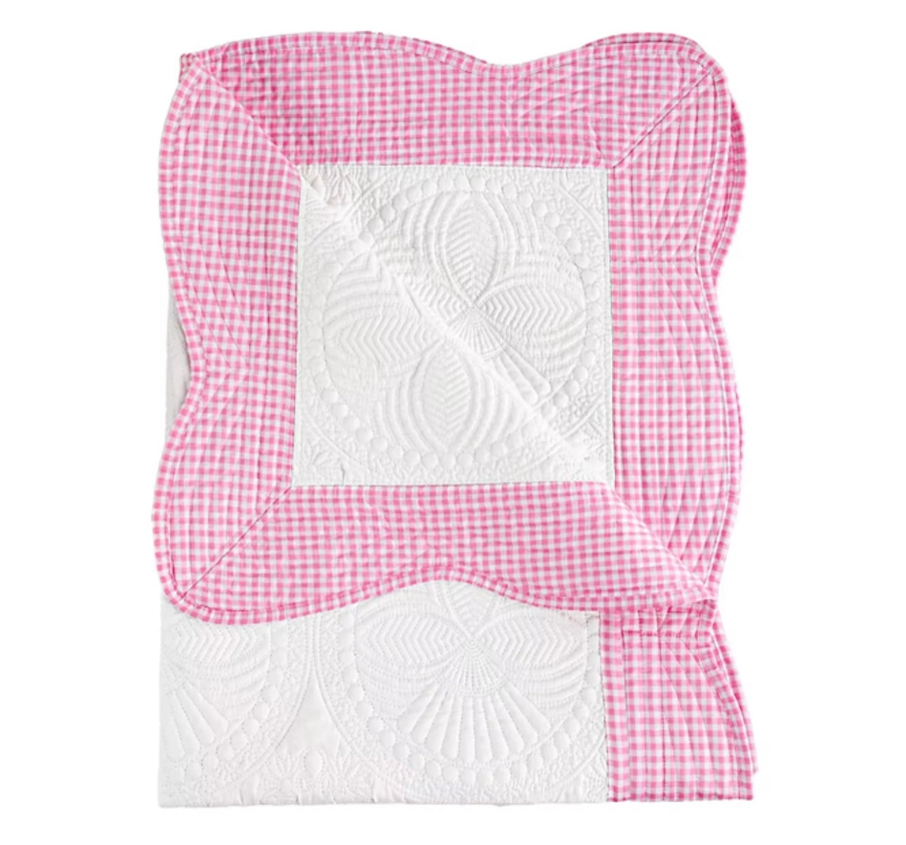 Heirloom Baby Quilt Blanket - Pink Check Trim