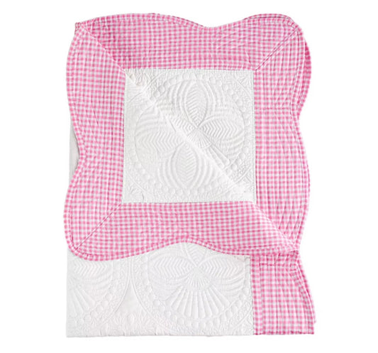 Heirloom Baby Quilt Blanket - Pink Check Trim