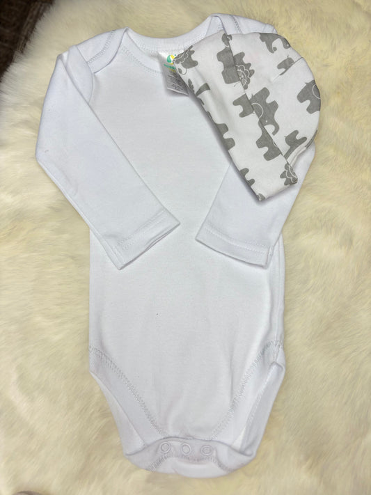 White Long Sleeve Onesie W/ Safari Hat