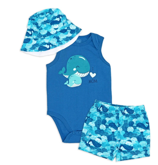 Boys 3pc. Shorts & Sun Hat Set | Whales