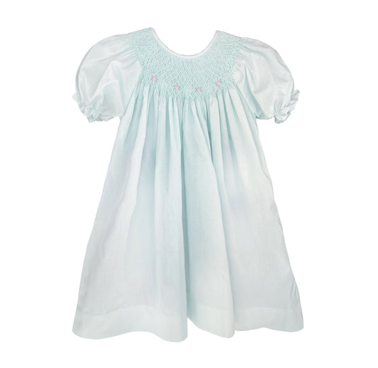 Mint Smocked Daygown with Raglan Embroidery