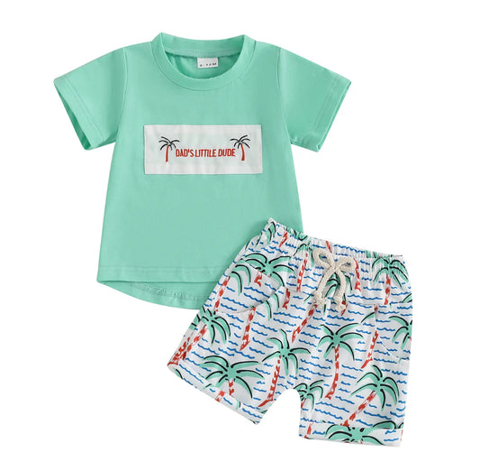 Dad’s Little Dude Palm Tree Embroidered Set