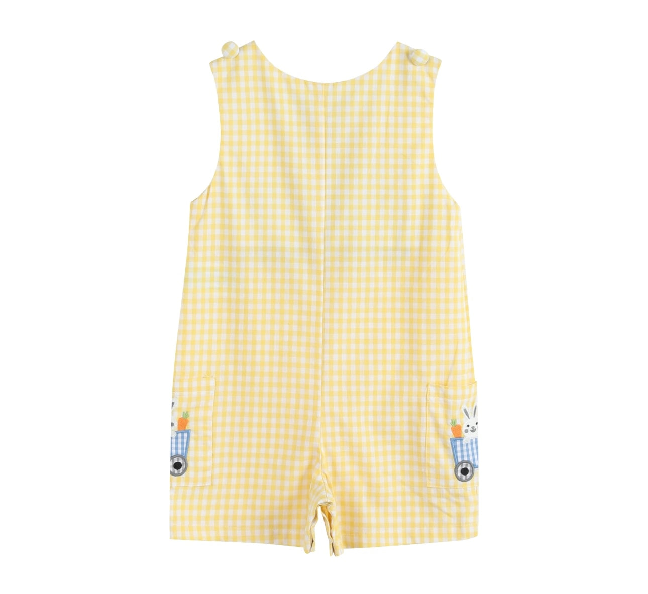 Yellow Gingham Bunny Train Shortalls