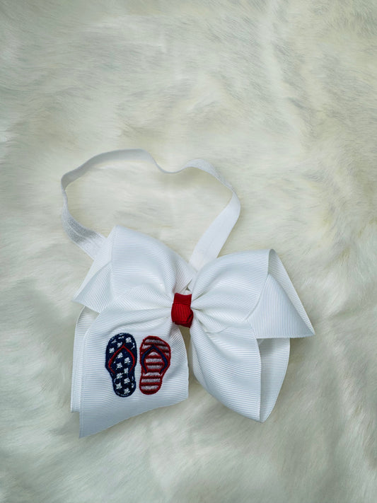 Patriotic Flip Flops Embroidered Baby Headband 5 inch