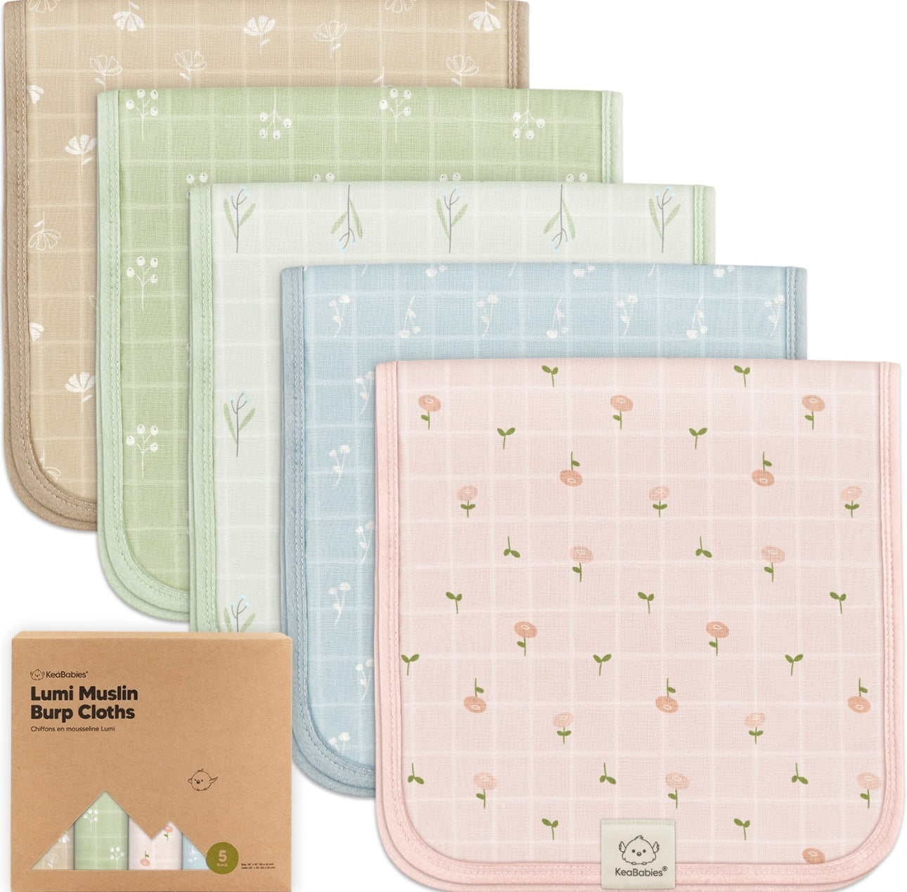 Lumi Muslin Burp Clothes 5pk. Wild Bloom | Keababies