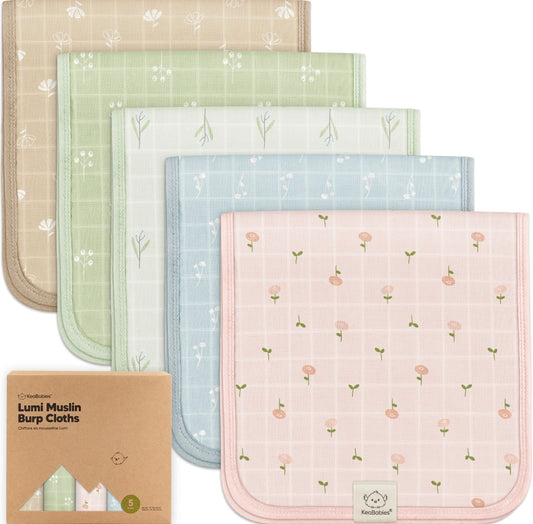 Lumi Muslin Burp Clothes 5pk. Wild Bloom | Keababies