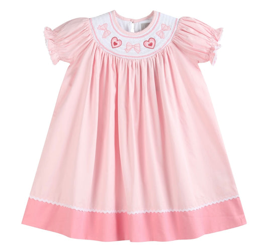 Pink Hearts & Bows Smocked Bishop Dress | Lil Cactus